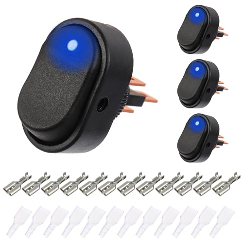 EPLZON 12V 30A SPST 3 poliger 2 Positionen wasserdichter LED Wippschalter für Auto LKW Wohnmobil Motorrad Boot Schiffssteuerung (Packung mit 4 Stück Blau) von EPLZON