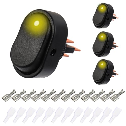 EPLZON 12V 30A SPST 3 poliger 2 Positionen wasserdichter LED Wippschalter für Auto LKW Wohnmobil Motorrad Boot Schiffssteuerung (Packung mit 4 Stück Gelb) von EPLZON