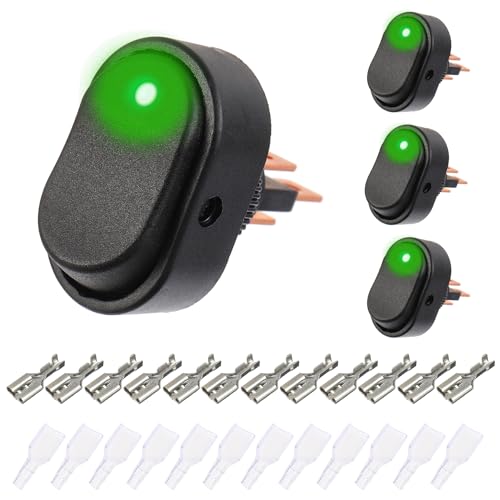 EPLZON 12V 30A SPST 3 poliger 2 Positionen wasserdichter LED Wippschalter für Auto LKW Wohnmobil Motorrad Boot Schiffssteuerung (Packung mit 4 Stück Grün) von EPLZON