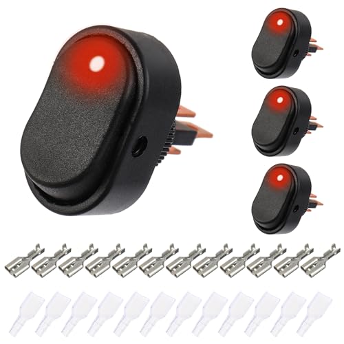 EPLZON 12V 30A SPST 3 poliger 2 Positionen wasserdichter LED Wippschalter für Auto LKW Wohnmobil Motorrad Boot Schiffssteuerung (Packung mit 4 Stück Rot) von EPLZON