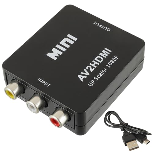 EPLZON RCA zu HDMI Adapter, AV zu HDMI Konverter, Mini 1080P Signal RCA Composite CVBS Video Audio Konverter für Wii/Xbox/N64/VHS/VCR/TV/DVD Unterstützt PAL/NTSC mit USB Netzkabel(Schwarz) von EPLZON