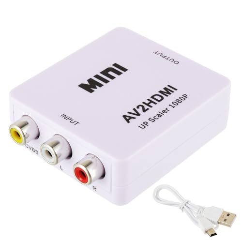 EPLZON RCA zu HDMI Adapter, AV zu HDMI Konverter, Mini 1080P Signal RCA Composite CVBS Video Audio Konverter für Wii/Xbox/N64/VHS/VCR/TV/DVD Unterstützt PAL/NTSC mit USB Netzkabel(Weiß) von EPLZON