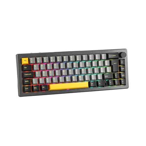 EPOMAKER 65% EK68 ISO(UK) Mechanische Tastatur Bluetooth, Triple Mode Gasket Gaming Tastatur mit Drehregler,RGB,Hot Swap,NKRO,3000mAh für Win/Mac (Schwarz Golden, Epomaker Flamingo Switch) von EPOMAKER
