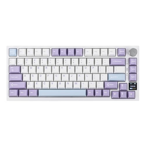 EPOMAKER Ajazz AK820 Pro Gasket Mechanische Tastatur mit Kabel/Bluetooth/kabellos, TFT Bildschirm, beleuchtet RGB, Schalldämpfende Foam für Win/Mac/PC (White Purple, Ajazz Flying Fish Switch) von EPOMAKER