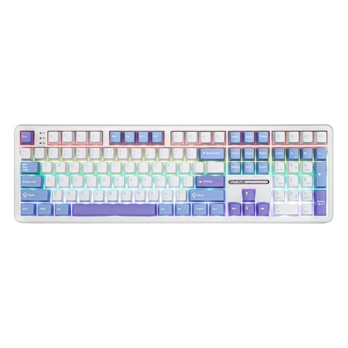 EPOMAKER Aula F108 Kabellose Gaming-Tastatur, Mechanische Tastatur mit 8000mAh Akku, 108 Hot-Swap-fähige und Programmierbare Tasten, RGB Backlight, für Mac/PC/Android (WeißViolett, Greywood V3) von EPOMAKER