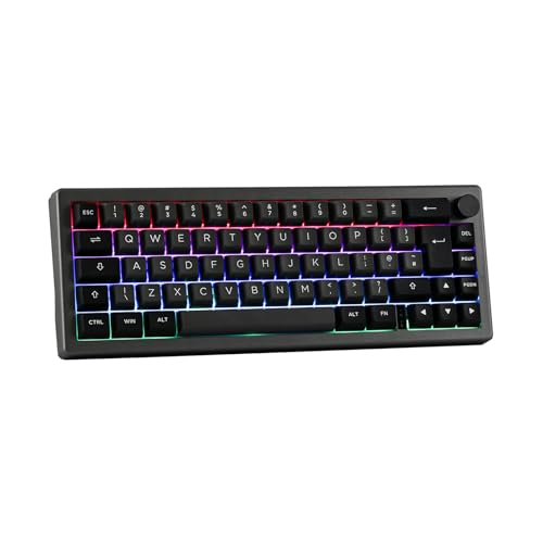 EPOMAKER EK68 65% ISO(UK) Layout RGB Mechanische Tastatur mit Drehregler, Hot Swappable Triple Mode NKRO Gasket Bluetooth Gaming Tastatur mit 3000mAh Akku für Win/Mac(Black Silver, Flamingo Switch) von EPOMAKER