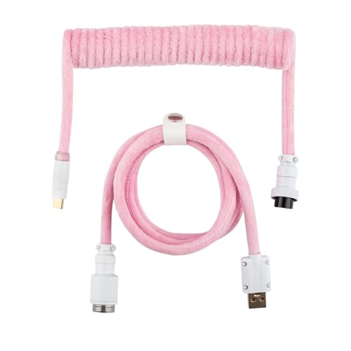 EPOMAKER FurMix Tastatur Kabel. 1,5 m USB A zu C doppelt ummanteltes Kabel, mit abnehmbarem 5-Pin Metall Aviator Stecker für Gaming Tastatur (FurMix, Rosa) von EPOMAKER