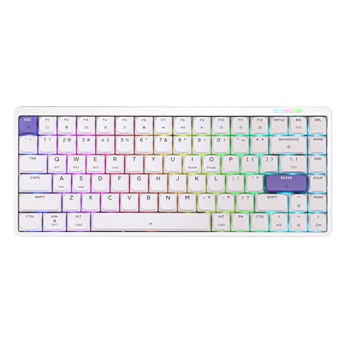 EPOMAKER Luma84 Low Profile Aluminium Mechanische Tastatur, QMK/VIA Programmierbar, Tri-Mode Kabellos, Win/MAC/Linux Kompatibel, RGB Backlight (Weiß&Violett, Gateron Low-Profile-Braun-Schalter) von EPOMAKER