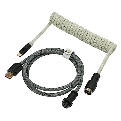 EPOMAKER Mix PRO Gewickeltes USB-C-Kabel, 1.5m Doppelt Ummanteltes Kabel für Mechanische Tastatur, mit Abnehmbarem 4-Pin Aviator Stecker für Gaming Tastatur (Grau&Grün) von EPOMAKER