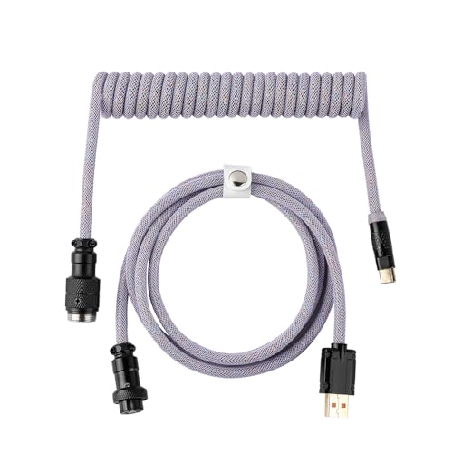 EPOMAKER Mix Pro Custom Coiled USB C Kabel für mechanische Tastatur, 1,5 m USB-C auf USB-A doppelt ummanteltes Kabel mit abnehmbarem 4-poligem Aviator-Stecker für Gaming-Tastatur (Mix PRO Purple) von EPOMAKER