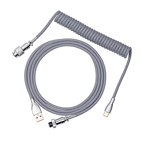 EPOMAKER Mix USB Typ C Kabel 1.8m, Typ-C zu USB A, TPU, Mechanisches Tastatur-Spiralkabel mit Abnehmbarem Aviator-Anschluss für Gaming-Tastatur (Grau) von EPOMAKER