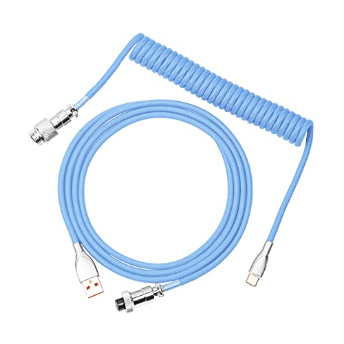 EPOMAKER Mix USB Typ C Kabel 1.8m, Typ-C zu USB A, TPU, Mechanisches Tastatur-Spiralkabel mit Abnehmbarem Aviator-Anschluss für Gaming-Tastatur (Pfauenblau) von EPOMAKER
