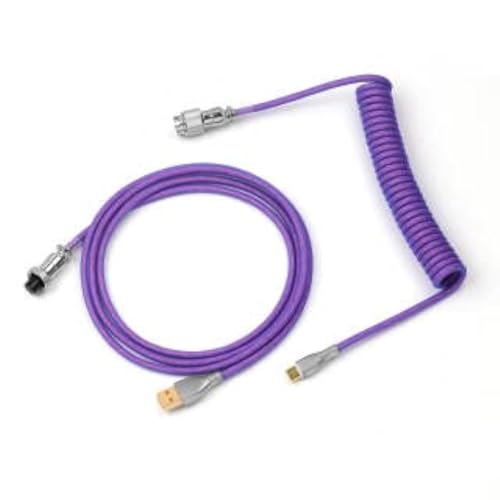 EPOMAKER Mix USB Typ C Kabel 1.8m, Typ-C zu USB A, TPU, Mechanisches Tastatur-Spiralkabel mit Abnehmbarem Aviator-Anschluss für Gaming-Tastatur (Violett) von EPOMAKER