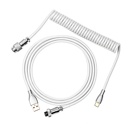 EPOMAKER Mix USB Typ C Kabel 1.8m, Typ-C zu USB A, TPU, Mechanisches Tastatur-Spiralkabel mit Abnehmbarem Aviator-Anschluss für Gaming-Tastatur (Weiß) von EPOMAKER