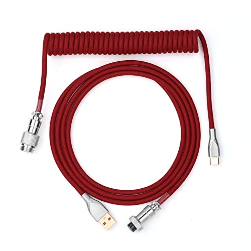 EPOMAKER Mix USB Typ C Kabel 1.8m, Typ-C zu USB A, TPU, Mechanisches Tastatur-Spiralkabel mit Abnehmbarem Aviator-Anschluss für Gaming-Tastatur (rot) von EPOMAKER