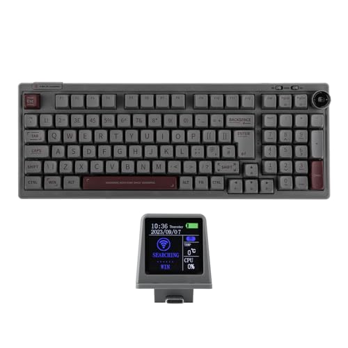 EPOMAKER RT100 97 Tasten ISO(UK) Mechanische Gaming Tastatur mit Anpassbarem Mini TV, Dichtung, DREI Modi (BT5.0/2.4Ghz/USB-C), Hot Swappable Sockel, 5000mAh Akku (Grau, Wisteria Linear) von EPOMAKER