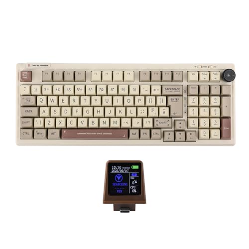 EPOMAKER RT100 98 Tasten ISO(UK) Mechanische Gaming Tastatur mit Anpassbarem Mini TV, Dichtung, mit Kabel/Bluetooth/Kabellos, Hot Swap, 5000mAh Akku (Retro-Weiß, Flamingo) von EPOMAKER