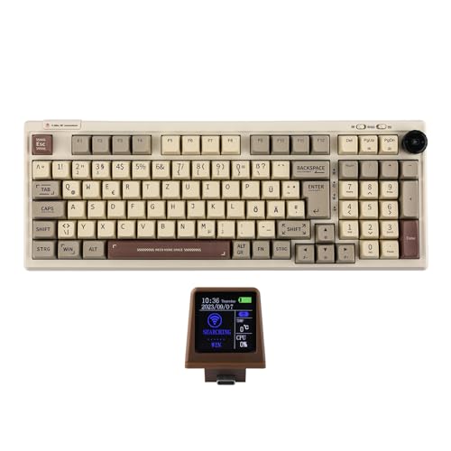 EPOMAKER RT100 ISO(Deutsch) Mechanische Tastatur mit anpassbarem Mini-TV. 98-Key Gasket, knob, 5000mAh, Hot-Swap, Bluetooth/2.4ghz/USB-C por Mac/PC/Game (DE Retro, Sea Salt Silent Switch) von EPOMAKER