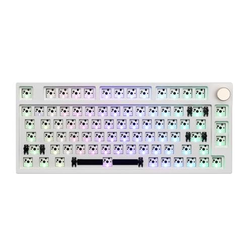 EPOMAKER TH80 Pro 75% 80 Tasten Hot Swappable Triple Mode Mechanische Gaming-Tastatur PCB Montageplatte Kit mit Dümpfer Schaumstoffe,Kompatibel mit 3/5Pin-Schalter für WIN/MAC/PS4/PS5/Xbox (Weiß) von EPOMAKER