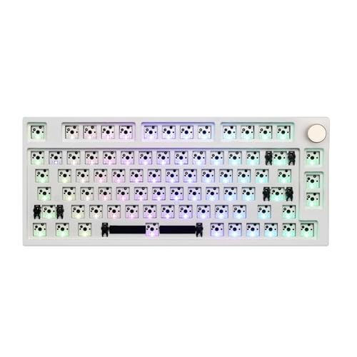 EPOMAKER TH80 Pro 75% 80 Tasten Hot Swappable Triple Mode Mechanische Gaming-Tastatur PCB Montageplatte Kit mit Dämpfer Schaumstoffe,Kompatibel mit 3/5Pin-Schalter für WIN/MAC/PS4/PS5/Xbox(Weiß) von EPOMAKER