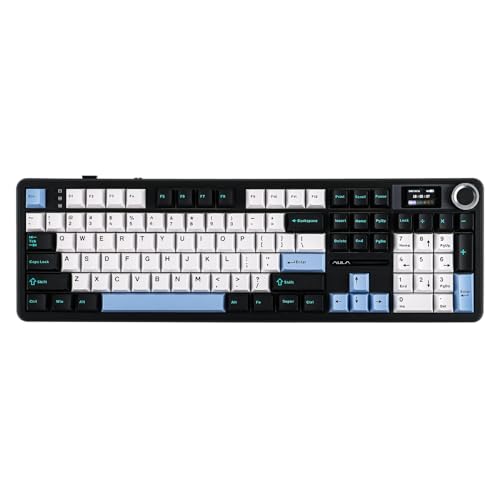 EPOMAKER X Aula F108 PRO Gaming Tastatur Kabellos mit Bildschirm, 8000mAh Akku, 104 Hot Swap und Programmierbare Tasten und Knopf, RGB-Backlight, für Mac/PC/Android, QWERTY (Blau&Weiß&Schwarz) von EPOMAKER
