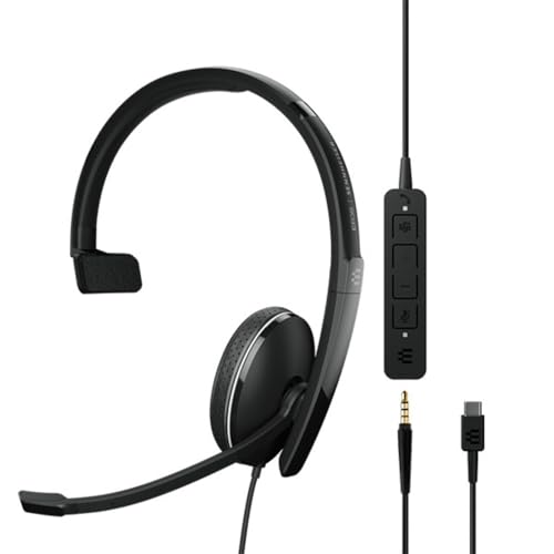 EPOS Sennheiser Adapt 135T USB-C II (1000904) - Verkabeltes, einseitiges Headset - 3,5 mm Klinke/USB-C Konnektivität, MS Teams Zertifiziert, UC-optimiert, komfortable Anrufsteuerung, Schwarz von EPOS