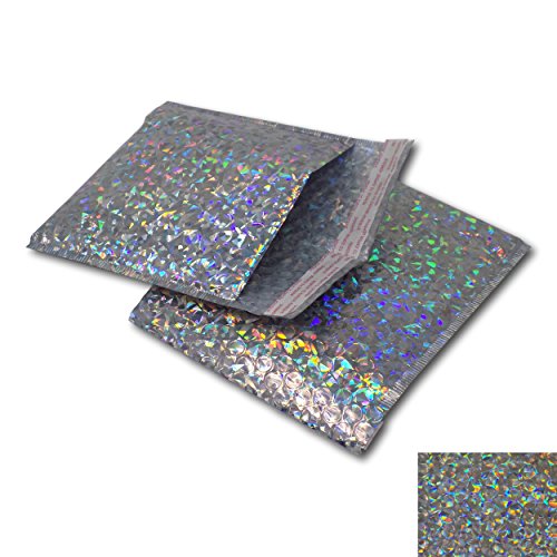EPOSGEAR Luftpolster-Versandtaschen, holografisch, metallisch, glänzend, Folie, 165 mm x 165 mm, silberfarben, 10 Stück von EPOSGEAR