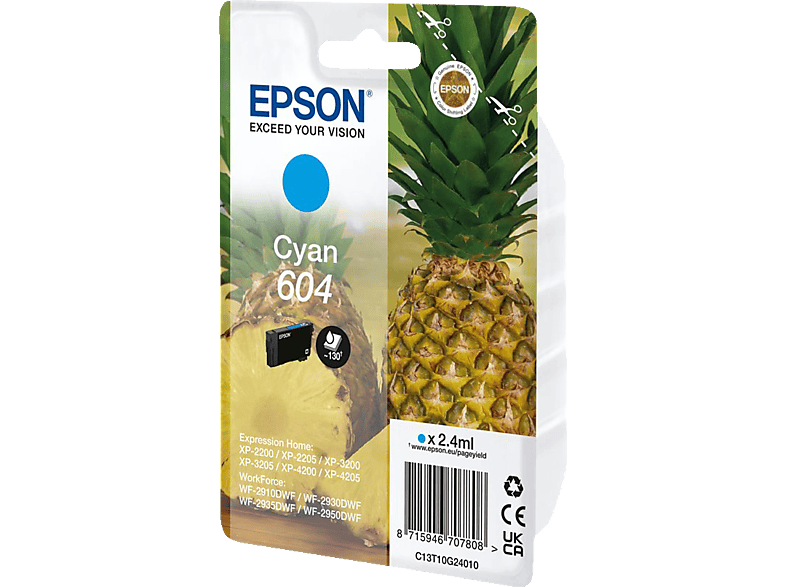 EPSON 604 Singlepack Tintenpatrone Cyan (C13T10G24010) von EPSON