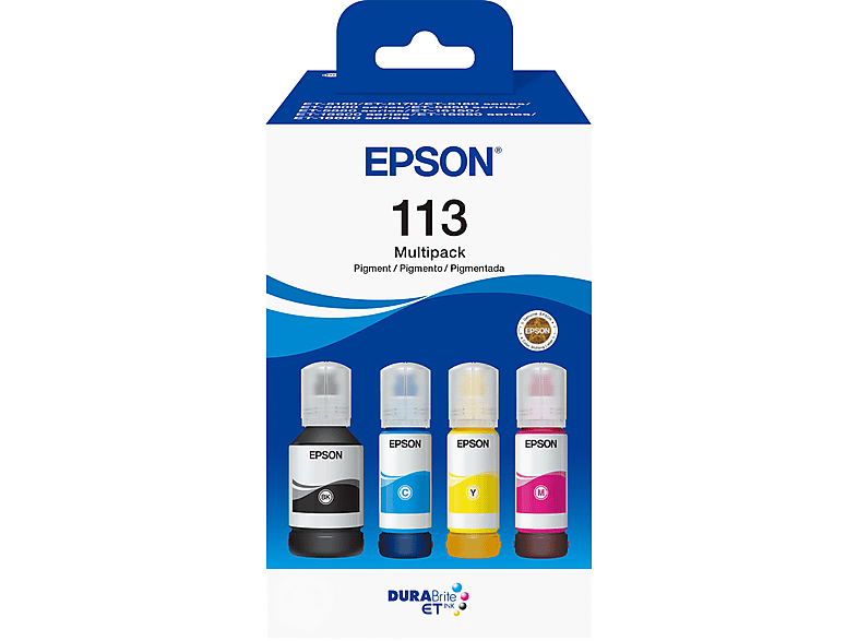 EPSON EcoTank 113 4-er Pack Nachfülltinte Black, Yellow, Cyan, Magenta (C13T06B640) von EPSON