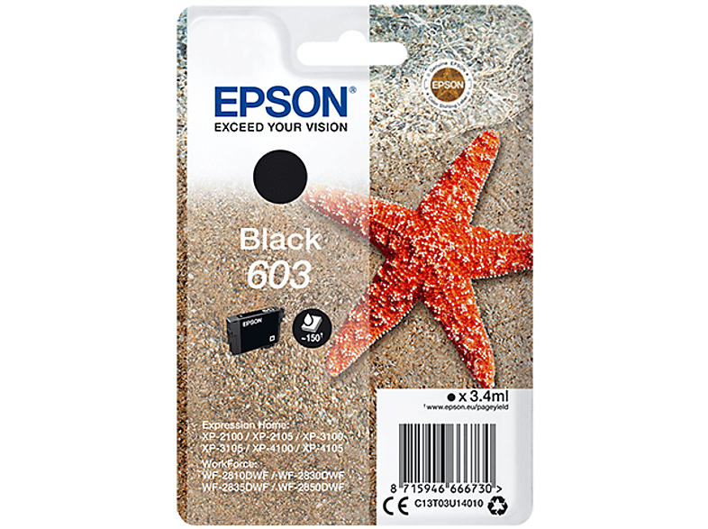 EPSON Seestern, 603 Tintenpatrone Schwarz (C13T03U14010) von EPSON