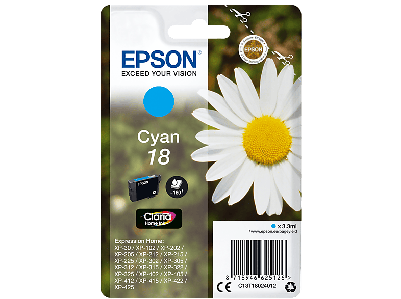 EPSON Original Tintenpatrone Cyan (C13T18024012) von EPSON