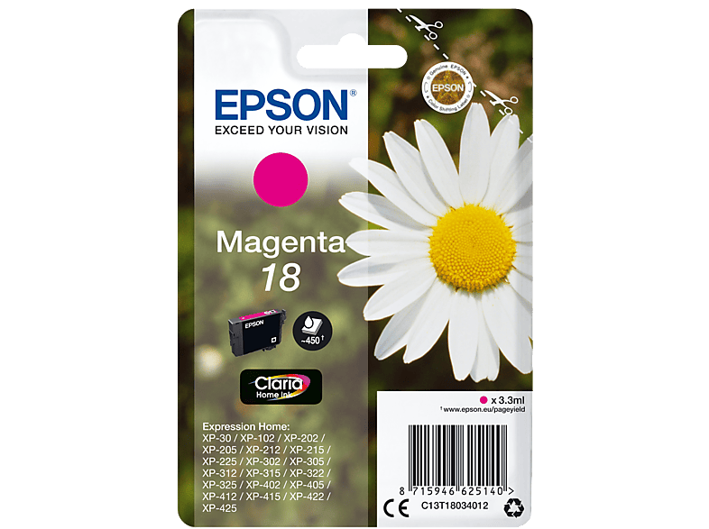EPSON Original Tintenpatrone Magenta (C13T18034012) von EPSON