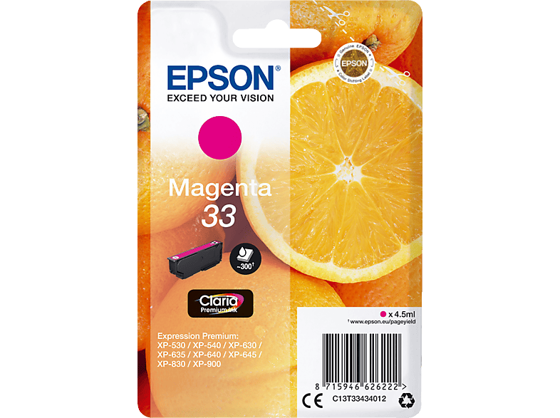 EPSON Orange, 33 Tintenpatrone Magenta (C13T33434012) von EPSON