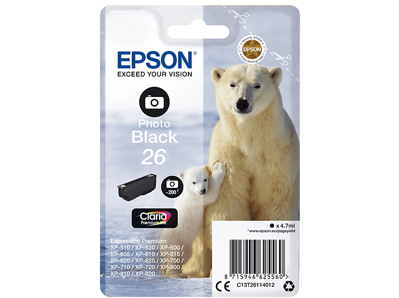 EPSON Original Tintenpatrone Photo Schwarz (C13T26114012) von EPSON