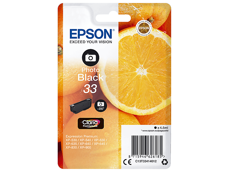 EPSON Original Tintenpatrone Photo Schwarz (C13T33414012) von EPSON