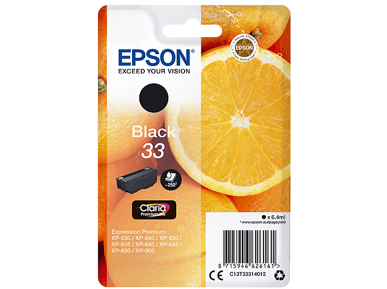EPSON Orange, 33 Tintenpatrone Schwarz (C13T33314012) von EPSON