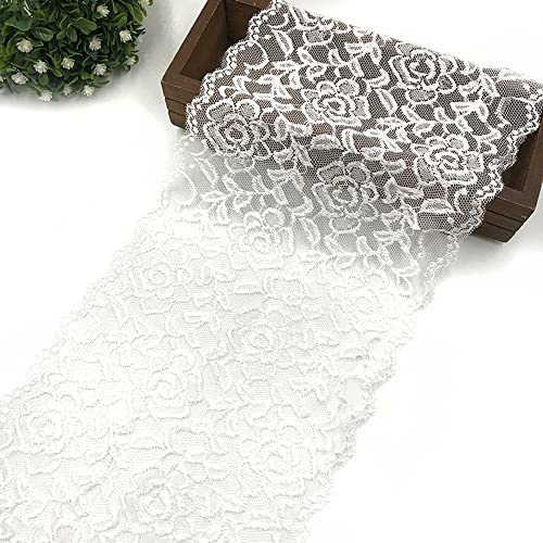 Spitzenband, dekoratives Spitzenband, 3 Yards 18 cm breit, bunte Elastizität, Spitzenbordüre, Spitzenband, Rosenblumenmuster, Spitzenbesatz, dekoratives Band(Cream,10 Yards) von EQEQE