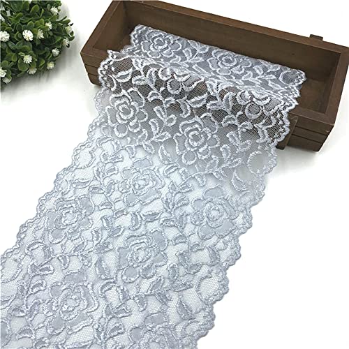 Spitzenband, dekoratives Spitzenband, 3 Yards 18 cm breit, bunte Elastizität, Spitzenbordüre, Spitzenband, Rosenblumenmuster, Spitzenbesatz, dekoratives Band(Gray,3 Yards) von EQEQE