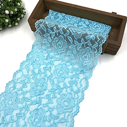 Spitzenband, dekoratives Spitzenband, 3 Yards 18 cm breit, bunte Elastizität, Spitzenbordüre, Spitzenband, Rosenblumenmuster, Spitzenbesatz, dekoratives Band(Sky blue,3 Yards) von EQEQE