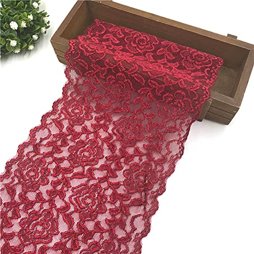 Spitzenband, dekoratives Spitzenband, 3 Yards 18 cm breit, bunte Elastizität, Spitzenbordüre, Spitzenband, Rosenblumenmuster, Spitzenbesatz, dekoratives Band(Wine Red,5 Yards) von EQEQE