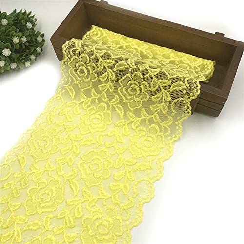 Spitzenband, dekoratives Spitzenband, 3 Yards 18 cm breit, bunte Elastizität, Spitzenbordüre, Spitzenband, Rosenblumenmuster, Spitzenbesatz, dekoratives Band(Yellow,5 Yards) von EQEQE