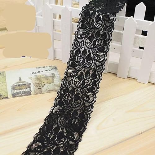 Spitzenband, dekoratives Spitzenband, 3 m × 6,5 cm Elastizität Spitzenband Spitzenbesatz Dekoband Spitzenbesatzband for Geburtstagsdekoration(Black) von EQEQE