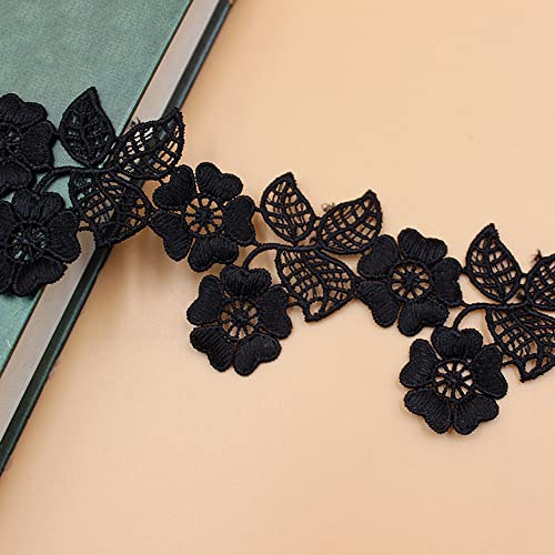 Spitzenband, dekoratives Spitzenband, 5 Yard 5,5 cm Vintage weiße Blumen Blätter Spitzenband Häkelspitze Borte Häkelspitze Borte Spitzenbesatz Dekoratives Band(Black,3 Yards) von EQEQE