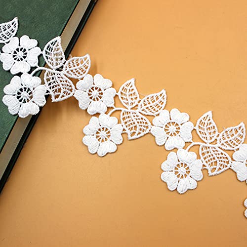 Spitzenband, dekoratives Spitzenband, 5 Yard 5,5 cm Vintage weiße Blumen Blätter Spitzenband Häkelspitze Borte Häkelspitze Borte Spitzenbesatz Dekoratives Band(White,5 Yards) von EQEQE