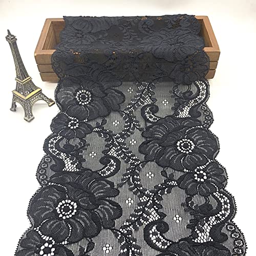 Spitzenband, dekoratives Spitzenband, 5 Yards 18 cm breites Spitzenband Vintage Spitzenbordüre weiße Spitzenbesatz for Basteln for Nähen Basteln(Black,2 Yards) von EQEQE