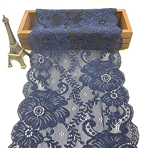 Spitzenband, dekoratives Spitzenband, 5 Yards 18 cm breites Spitzenband Vintage Spitzenbordüre weiße Spitzenbesatz for Basteln for Nähen Basteln(Marineblau,5 Yards) von EQEQE
