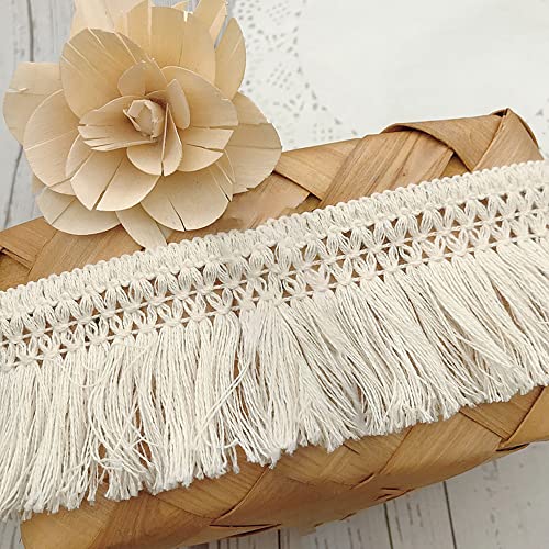 Spitzenband, dekoratives Spitzenband, 9,1 m, 6 cm breit, beige, Baumwollquaste, Spitzenband, Fransenbesatz, Spitzenbesatz for Nähen, Fransenquastenbesatz, Nähzubehör(6 Cm,10 Yards) von EQEQE