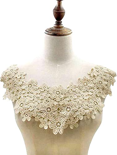 Spitzenband, dekoratives Spitzenband, bestickte Blumen-Spitzenkragen-Applikation, Stickerei-Spitzenbesatz, Häkelspitze, Aufnäher, Spitzenmotiv-Applikation, Gold(Beige) von EQEQE