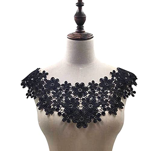 Spitzenband, dekoratives Spitzenband, bestickte Blumen-Spitzenkragen-Applikation, Stickerei-Spitzenbesatz, Häkelspitze, Aufnäher, Spitzenmotiv-Applikation, Gold(Black) von EQEQE