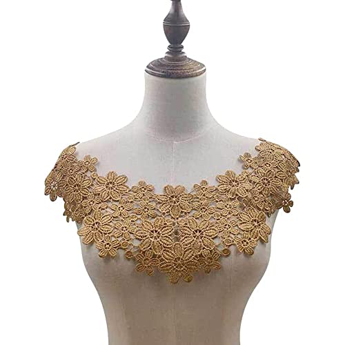Spitzenband, dekoratives Spitzenband, bestickte Blumen-Spitzenkragen-Applikation, Stickerei-Spitzenbesatz, Häkelspitze, Aufnäher, Spitzenmotiv-Applikation, Gold(Coffee) von EQEQE